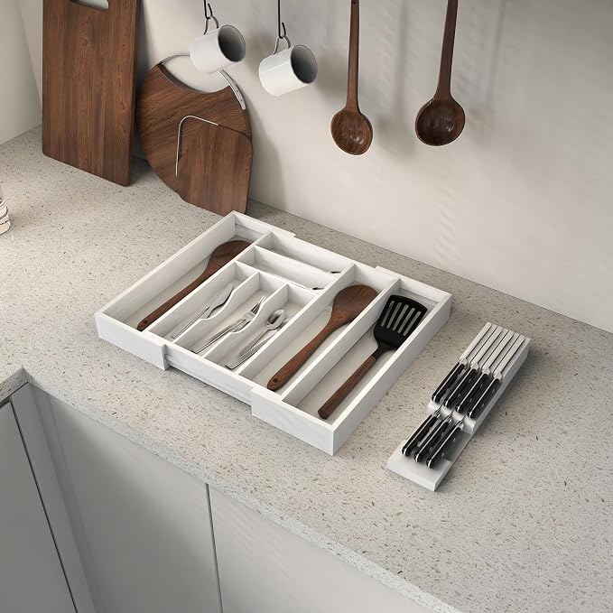 Bamboo Kitchen Drawer Organizer, Expandable Silverware Organizer - Image 6