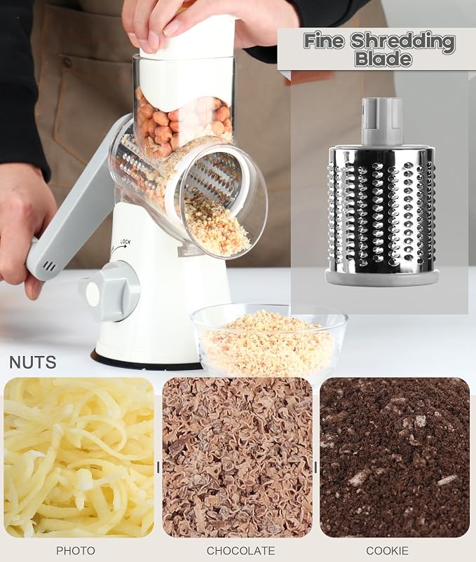 Ourokhome Rotary Cheese Grater Hand Crank, Kitchen Shredder Speed Mandolin - Image 4