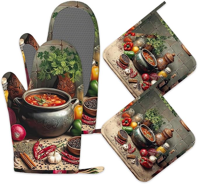 Herbs Spices Seasonings Oven Mitts and Pot Holders Set of 4, Heat Resistant Non by Unknown