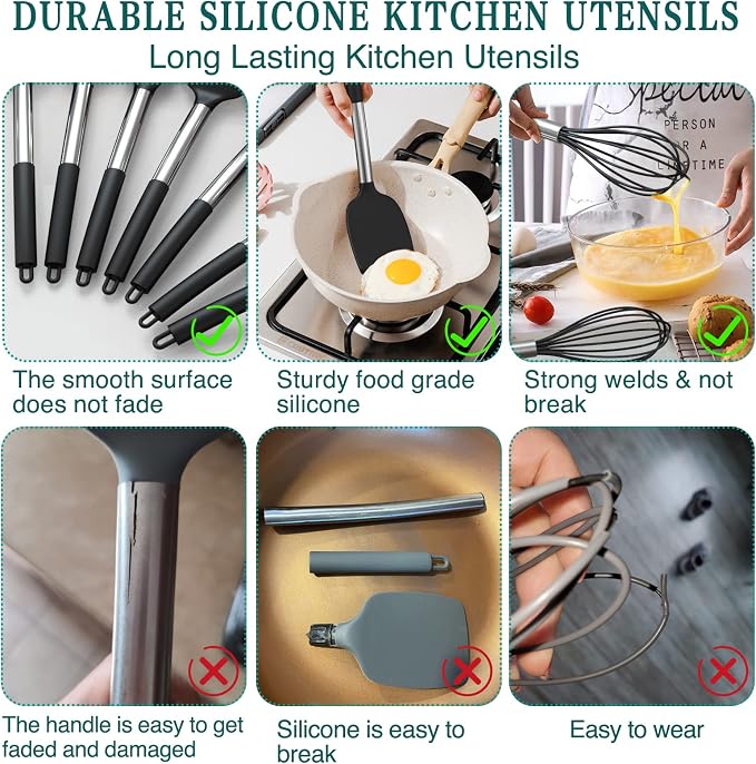Silicone Cooking Utensil Set, Umite Chef 15pcs Silicone Cooking Kitchen - Image 3