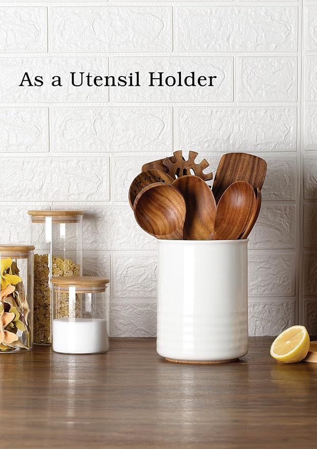 ABRUTY Utensil Holder, 6.7" Ceramic Kitchen Utensil Crock - Image 3