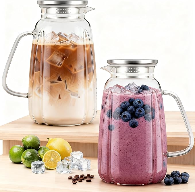 2 Pack Glass Pitcher with Lid and Handle by Unknown