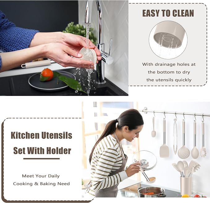 E-far 14 Pieces Silicone Cooking Utensils Set, Kitchen Utensils Set - Image 7