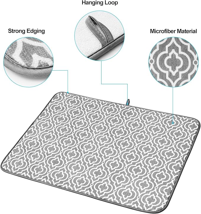 SUBEKYU 24" x 18" Dish Drying Mat, Dish Mat Drying Kitchen Mat Large, Absorbent - Image 4