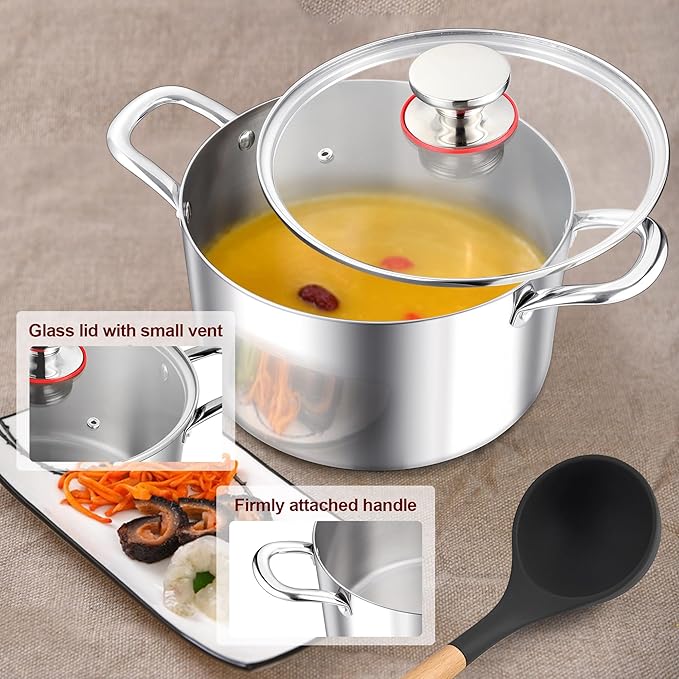 E-far 8 Quart Stock Pot with Lid, 18/10 Tri-ply Stainless Steel Stockpot - Image 6