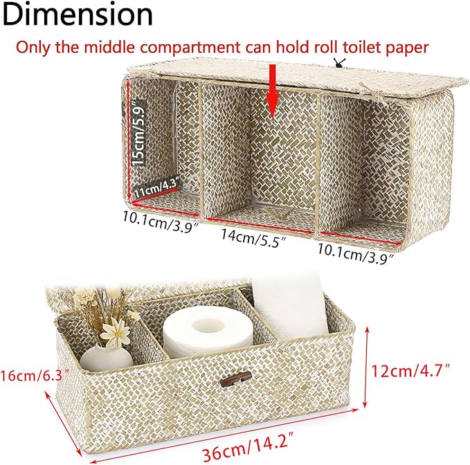 Hipiwe Seagrass Storage Basket Bin 3 Sections Hand-Woven Wicker Baskets - Image 2
