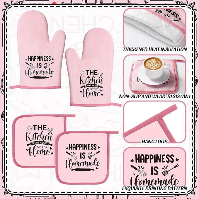 Bencailor 12 Pcs Farmhouse Kitchen Decorations Sets 8 Pink Black Kitchen Dish - Image 6
