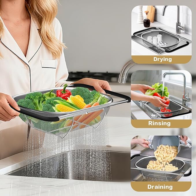 Over the Sink Colander - 6QT Strainers and Colanders - Stainless Steel Strainer - Image 2