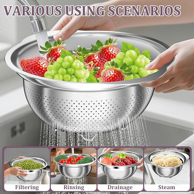 Stainless Steel Colander - 3QT Medium Capacity Strainer - Image 3