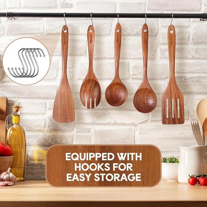 Wooden Spoons for Cooking, Comfort Grip Cooking Spoons and Utensils Holder - Image 5