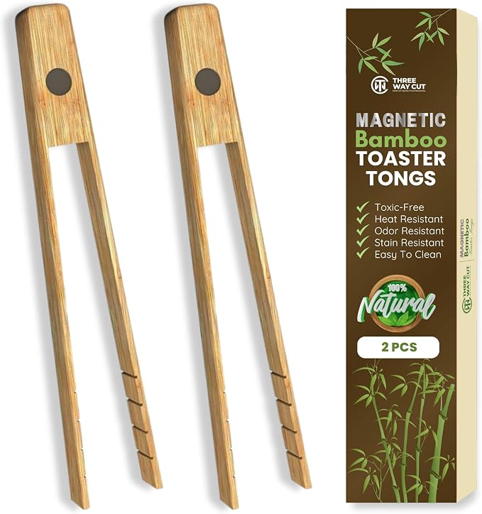 Toaster Tongs With Magnet | Bamboo Kitchen Utensils by ThreeWayCut