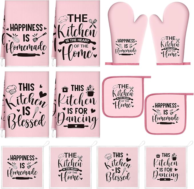 Bencailor 12 Pcs Farmhouse Kitchen Decorations Sets 8 Pink Black Kitchen Dish by Bencailor