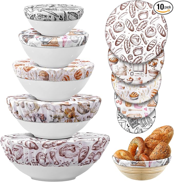 Patelai 10 Pcs Bowl Covers Reusable in 5 Size Stretch Cloth Fabric Elastic Food by Patelai
