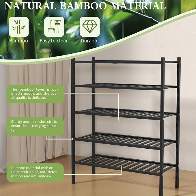 ROMGUAR CRAFT 5 Tier Bamboo Shoe Rack - Image 6