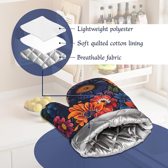 Colourful Flowers Potholders & Oven Mitts Sets Spring Floral Silicone Heat - Image 5