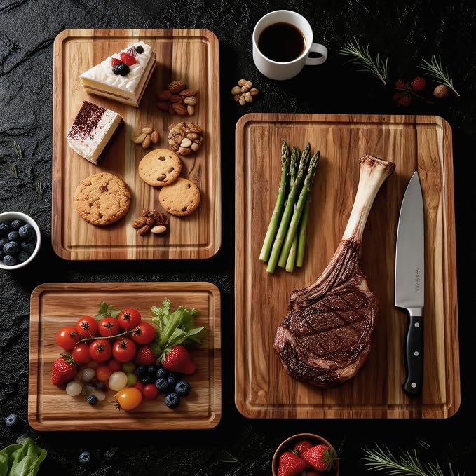 3 Pack Teak Cutting Board Set for Kitchen Wood Charcuterie Board - Image 7