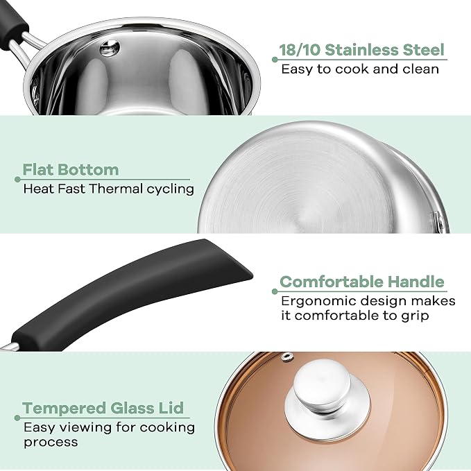 Herogo 2Qt Saucepan with Lid, 18/10 Stainless Steel Sauce Pan Pot, 2 Quart - Image 3
