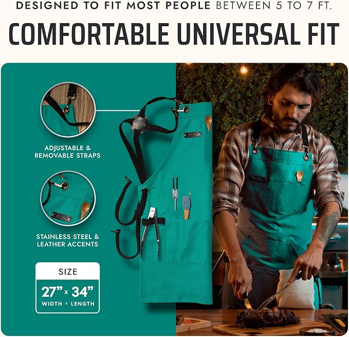 Asaya Chef and BBQ Apron with Bottle Opener and Hand Towel - 10oz Cotton Canvas - Image 5