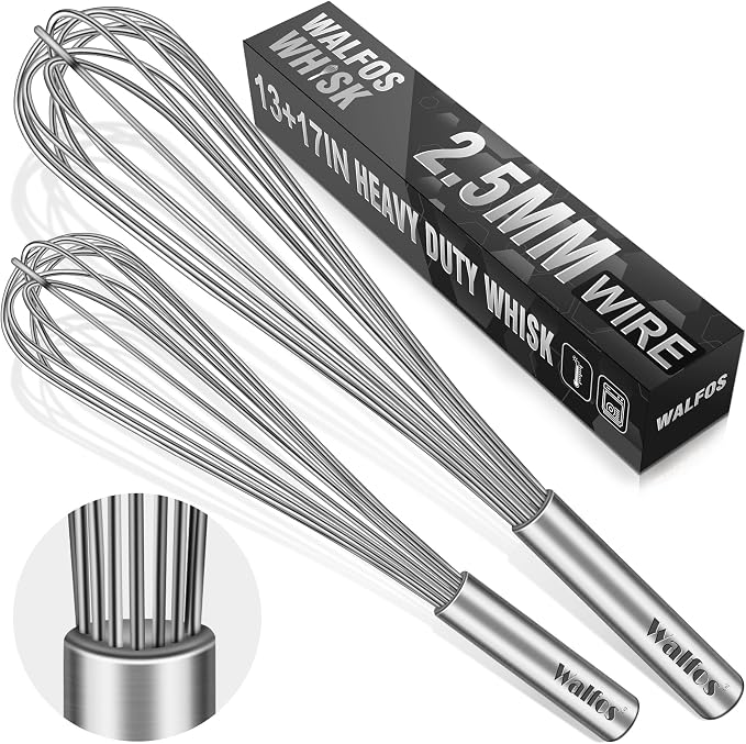 Walfos Whisks Large Whisk Set of 2, Heavy Duty Stainless Steel Wire Whisk Ideal by Walfos