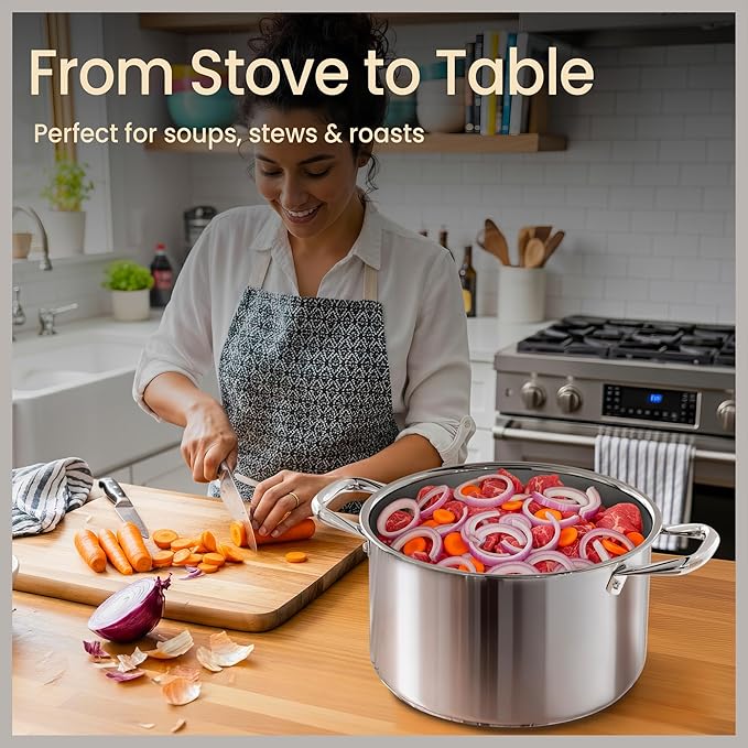 Stainless Steel Stockpot with Tempered Glass Lid 8 Quart, Durable 18/0 - Image 5
