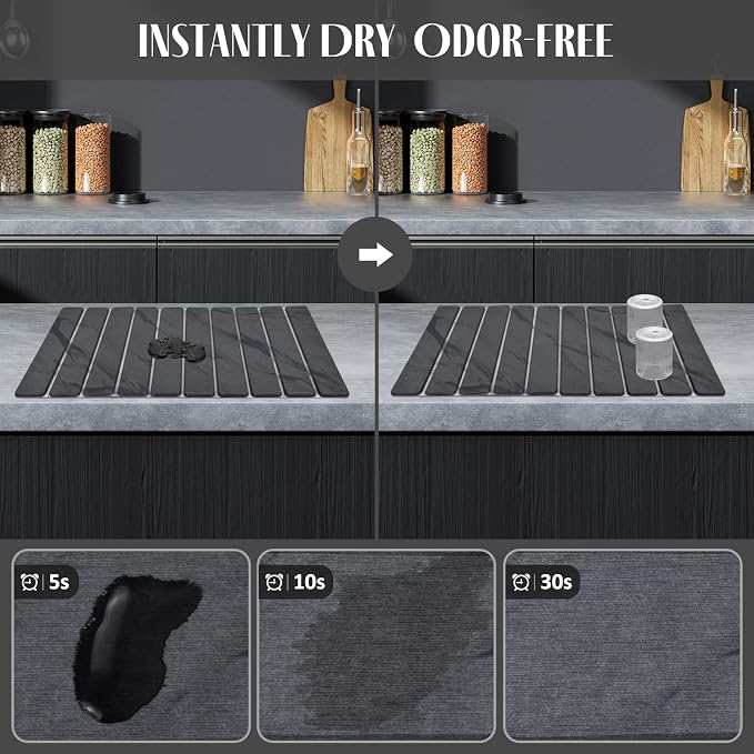 2 PCS Stone Dish Drying Mat for Kitchen Counter, Fast Drying Collapsible Dish - Image 2