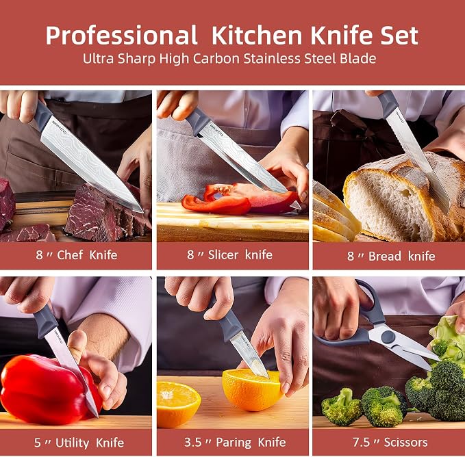 RAXCO 10-Piece Kitchen Knife Set | Stainless Steel Holder | Compact Design - Image 6
