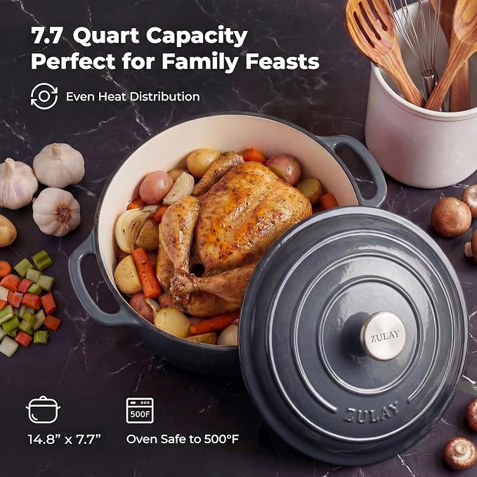 Zulay Kitchen 7.7 Quart Enameled Cast Iron Dutch Oven Pot - Image 6