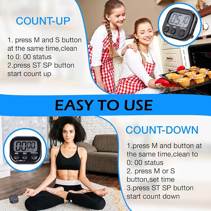 Leumoi 24 Pcs Digital Kitchen Timers Magnetic Back Timers Bulk Large Screen - Image 6