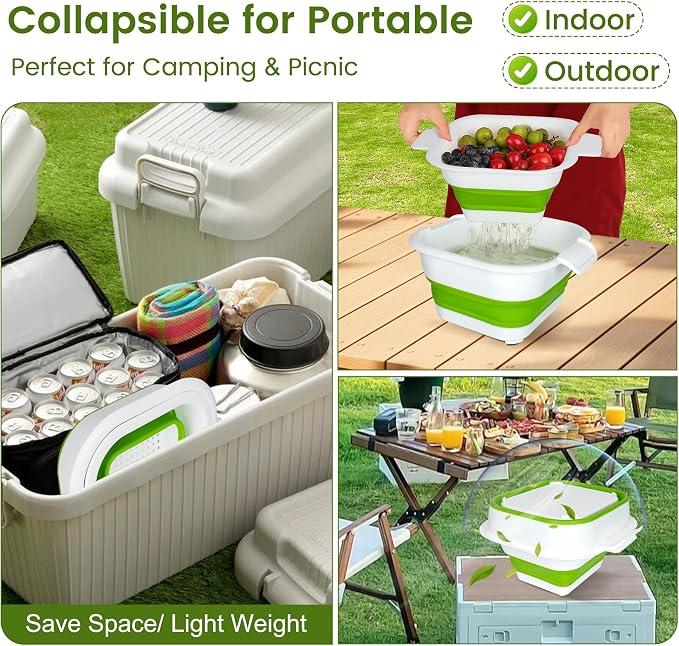 Collapsible Colander Set with Strainer Bowl, 2 in 1 Fruit Washing Basket with - Image 4