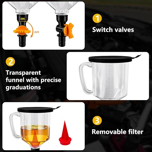 18 Pack No Spill Engine Oil Funnel Kit，1.59QT/1.5L Automotive Oil Funnel Set， 2 - Image 5