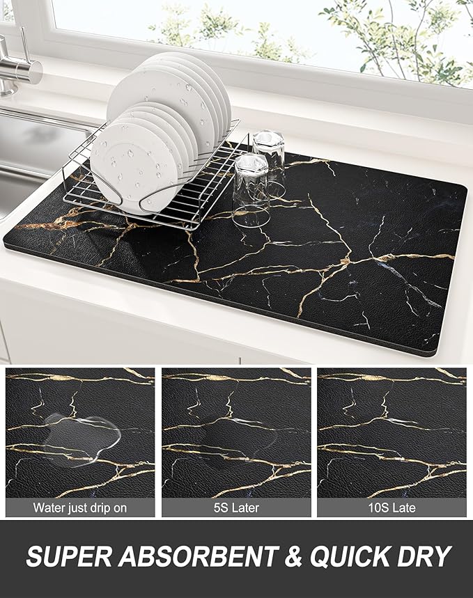 Rnivvi Dish Drying Mat for Kitchen Counter, 12 x 19" Cute Marble Super - Image 3