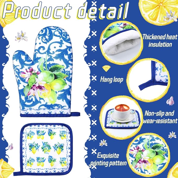 Bencailor 6 Pcs Lemon Kitchen Towels Oven Mitts and Pot Holders Set Decorative - Image 5