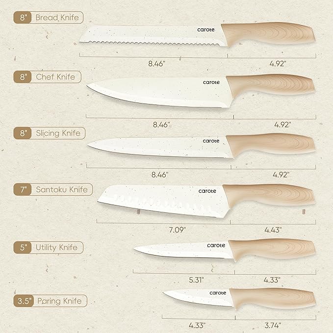 CAROTE 12PCS Knife set with Blade Guards, Granite Nonstick Ceramic Coating - Image 2