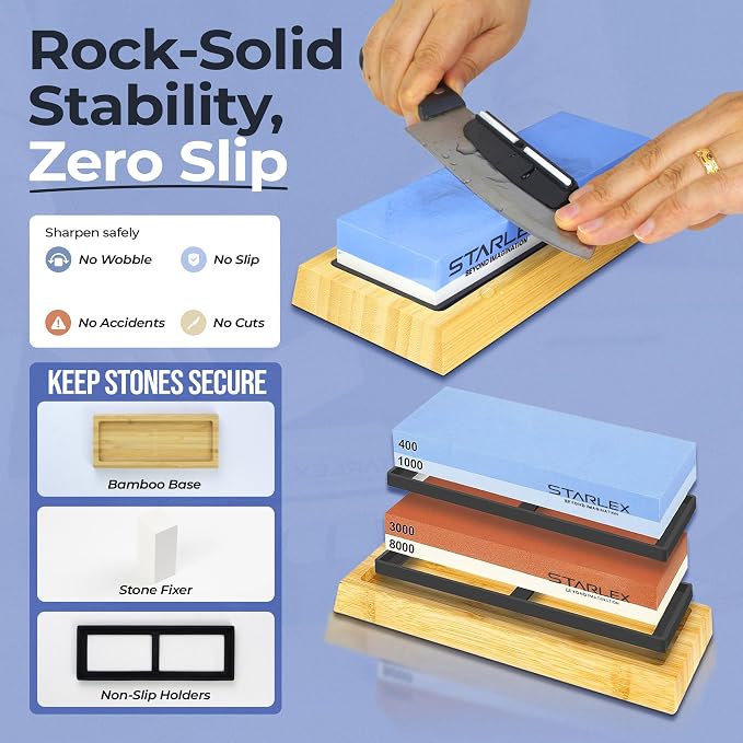 Premium Knife Sharpening Stone Set – Dual Grit Whetstones, Leather Strop - Image 3