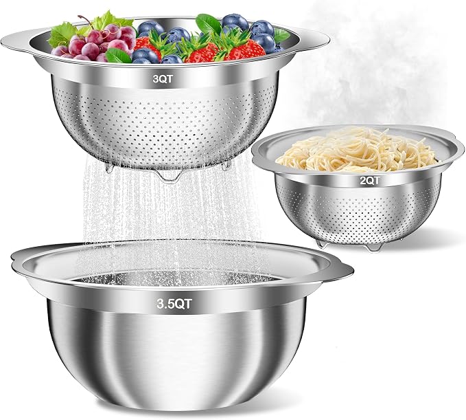 Stainless Steel Colanders with Mixing Bowl by UTTKOJ