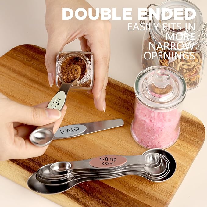 ChefAide Pack of 8 Stainless Steel Magnetic Measuring Spoons Set, Dual Sided - Image 4