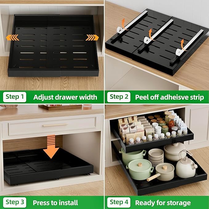 PAKETA 4 Pack Expandable Pull Out Cabinet Organizer, Upgrade 3 Slide Rails - Image 6