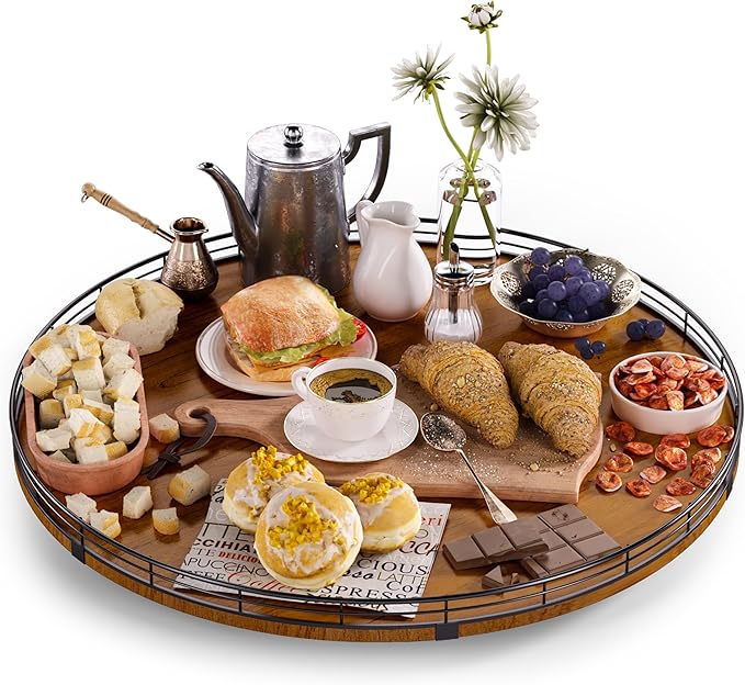 21" Lazy Susan Turntable, Wooden Organizer by AMH