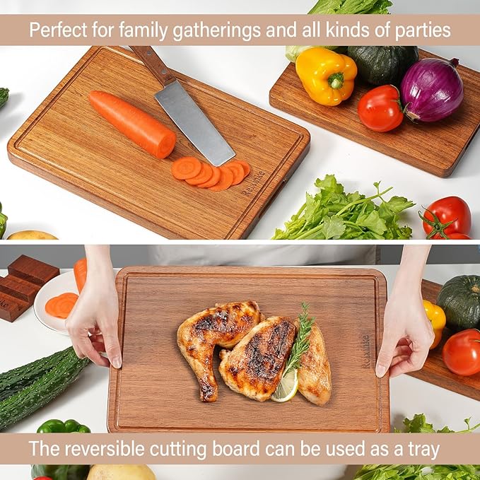 Solid Teak Wood Cutting Board Set One Piece Non Glued Extra Large Thick Crack - Image 7