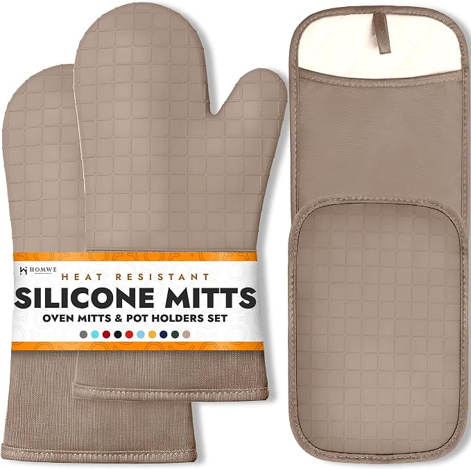 HOMWE Silicone Oven Mitts and Pot Holders, 4-Piece Set, Heavy Duty Cooking by HOMWE
