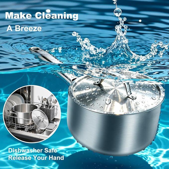 4 QT Saucepan with Lid, 3-Ply Stainless Steel Stockpot, Induction Compatible - Image 7