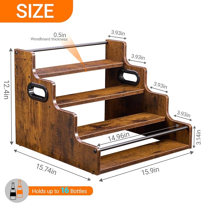 YQBRAO 2 Pack 4-Tier Liquor Bottle Display Shelf, 16-Inch Wooden Bar Shelves - Image 3
