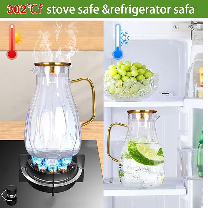 68 oz Glass Pitcher with Lid Water Pitcher with Handle and Spout Heat Resistant - Image 6
