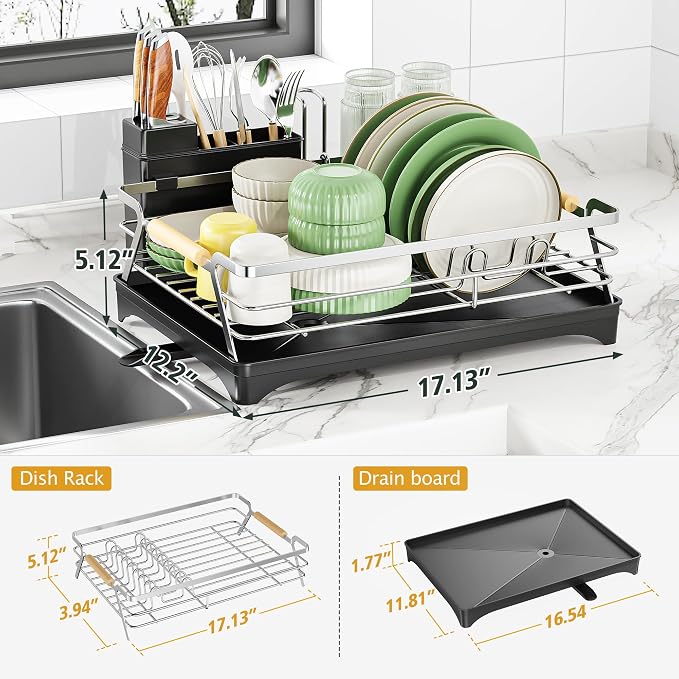 Epicano Dish Drying Rack for Kitchen Counter, Space-Saving Dish Rack, Rustproof - Image 5