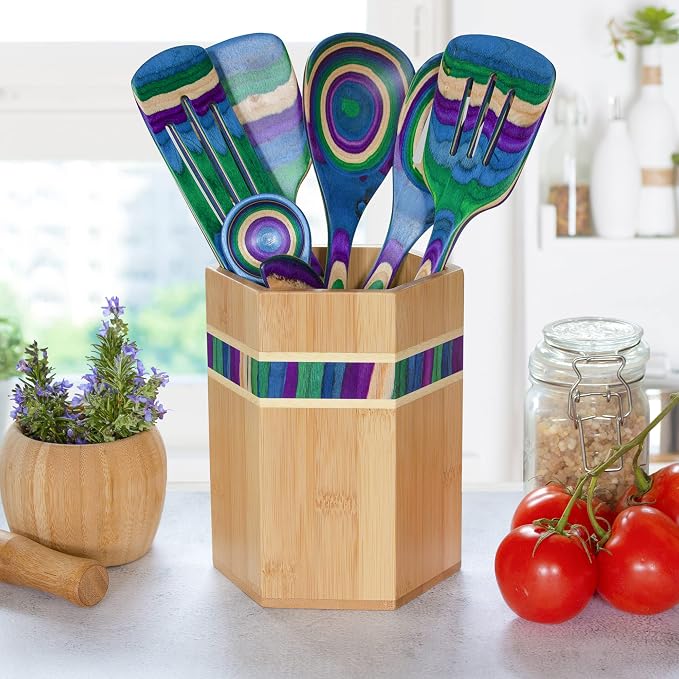 Totally Bamboo Baltique Mumbai Collection Kitchen Utensil Holder, Large Cooking - Image 2