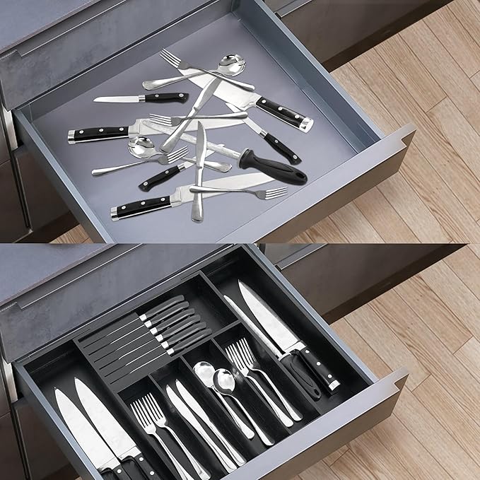 VaeFae Bamboo Silverware Drawer Organizer Kitchen, Expandable Utensil Organizer - Image 6
