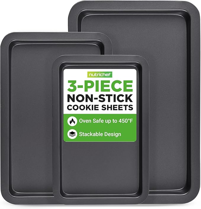 NutriChef 3-Piece Nonstick Baking Sheet Set – Non-Toxic Cookie Sheets by NutriChef%E2%84%A2Kitchen