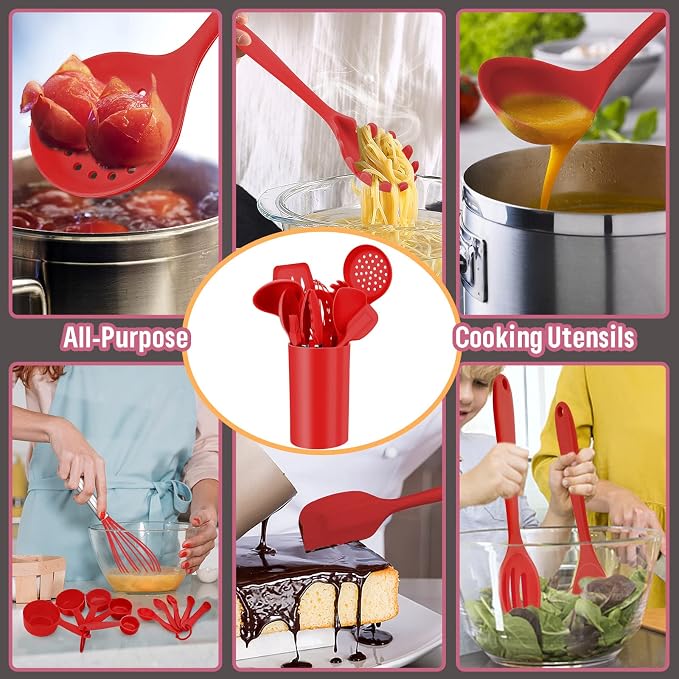 Silicone Kitchen Utensils Set, E-far 23 Pcs Red Cooking Utensils Tools - Image 4