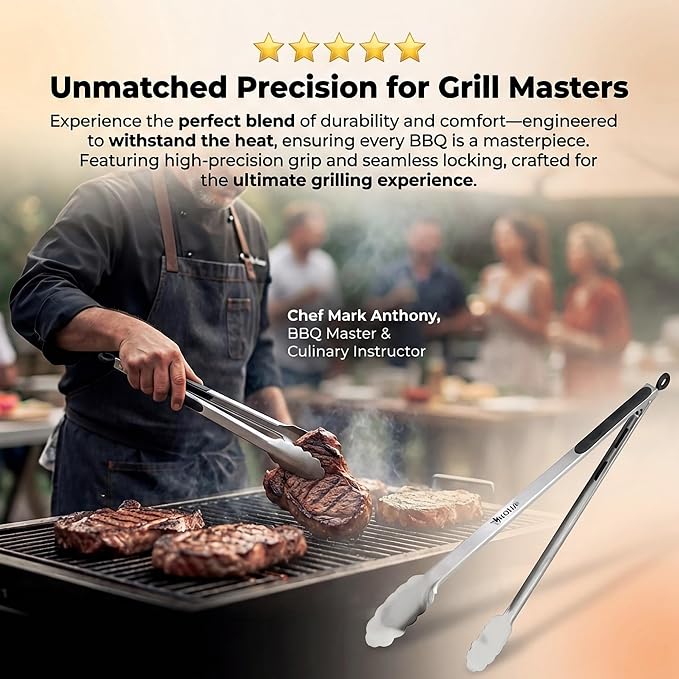 Kona Premium Stainless-Steel Locking Grill Tongs 17 inch, Heavy Duty Tongs - Image 6