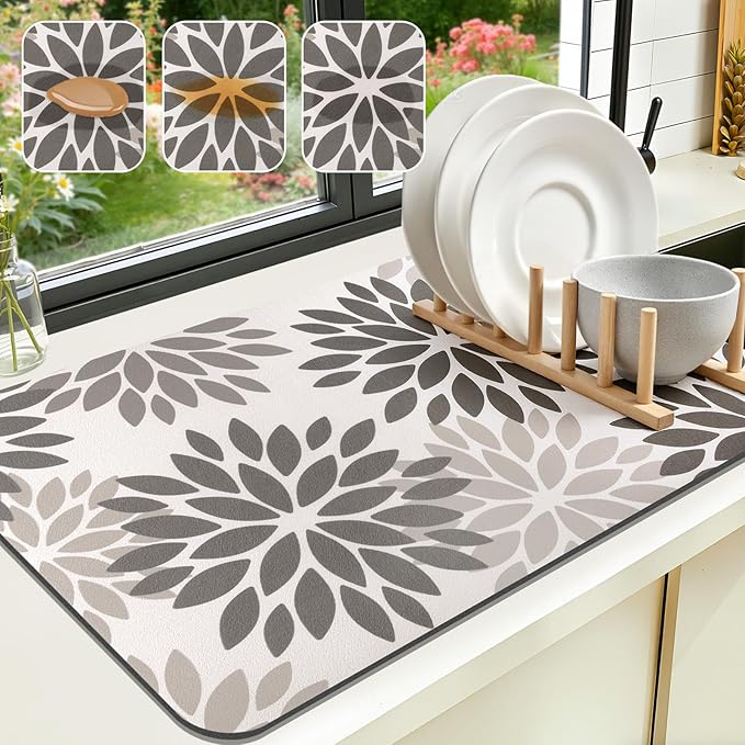 Findosom Floral Dish Drying Mat, Cuttable Drying Mat by Findosom